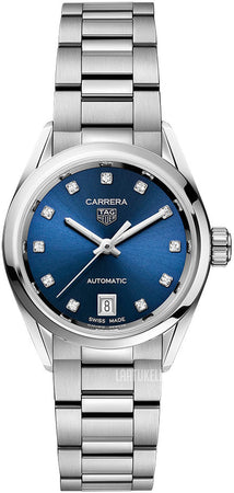  Shop Authentic Tag Heuer Carrera Diamonds Blue Dial Silver Steel Strap Watch for Women - WBN2413.BA0621 - Luxxuri