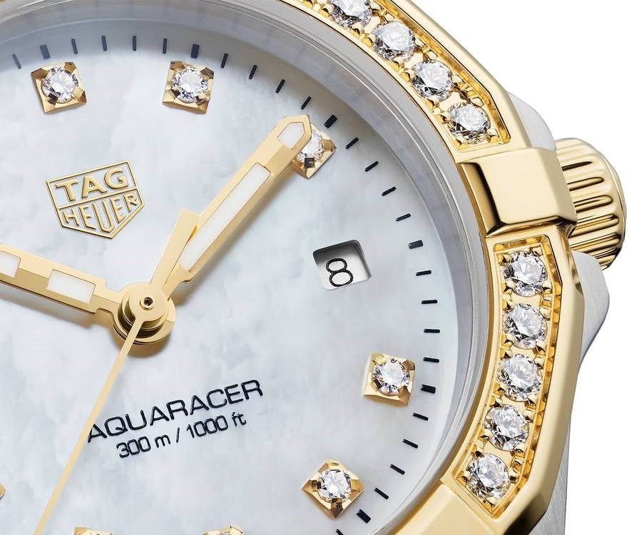  Shop Authentic Tag Heuer Aquaracer Diamonds Mother of Pearl Dial Two Tone Steel Strap Watch for Women - WBD1323.BB0320 - Luxxuri