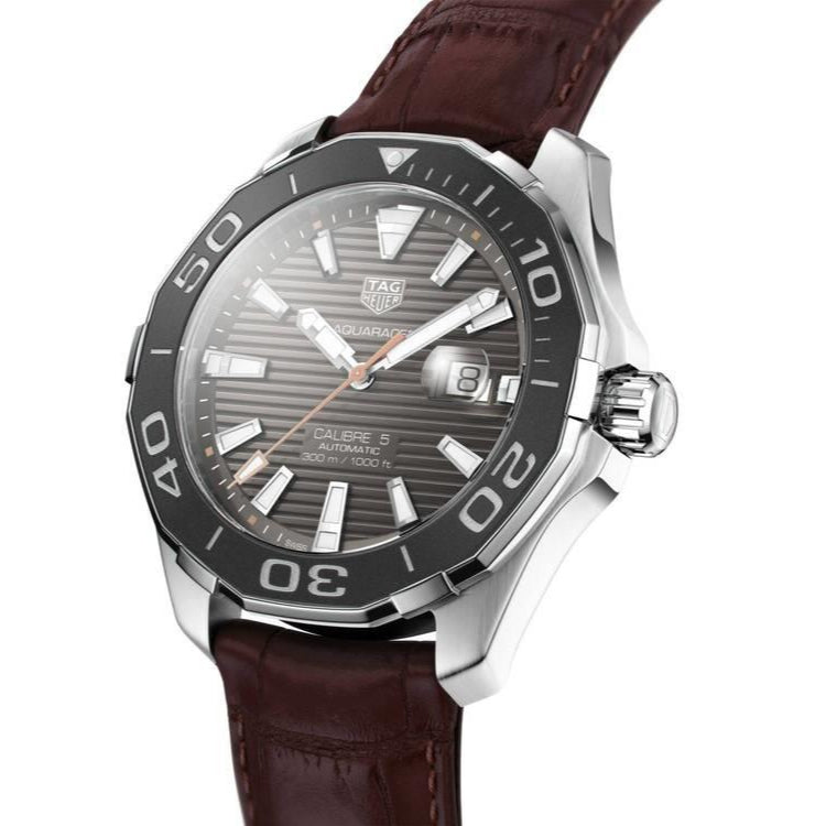  Shop Authentic Tag Heuer Aquaracer Caliber 5 Black Dial Brown Leather Strap Watch for Men - WAY201M.FC6474 - Luxxuri