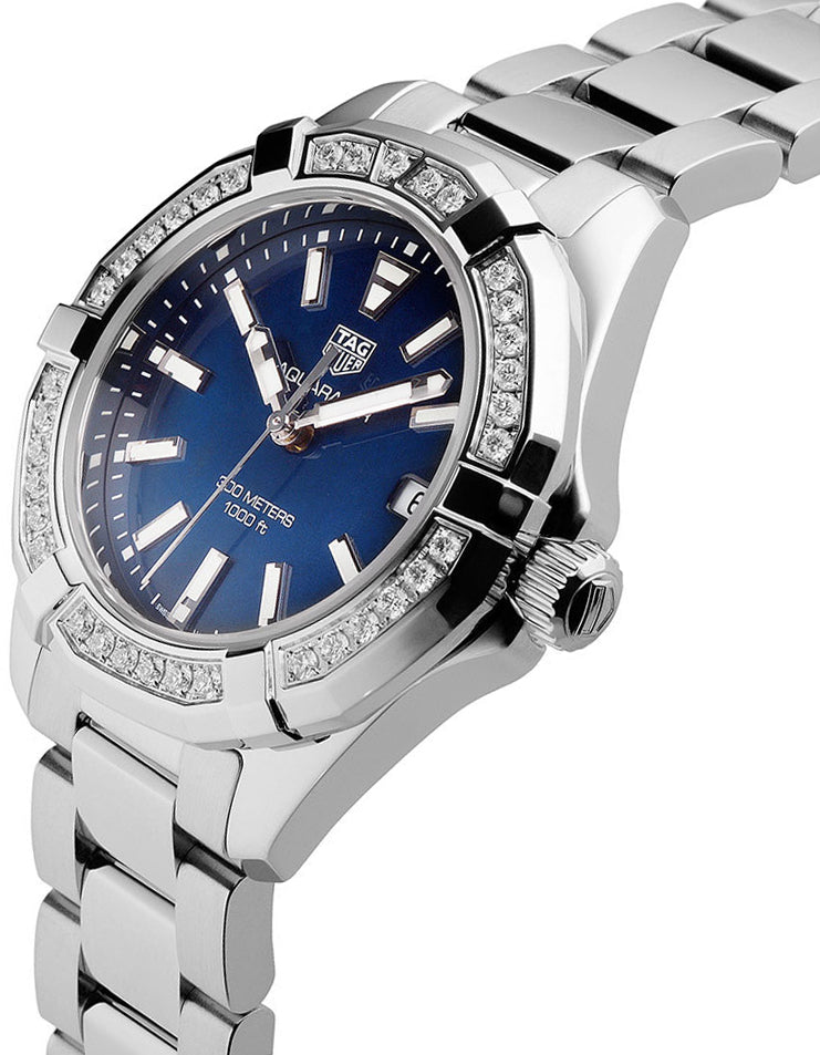  Shop Authentic Tag Heuer Aquaracer Quartz Diamonds Blue Dial Silver Steel Strap Watch for Women - WAY131N.BA0748 - Luxxuri