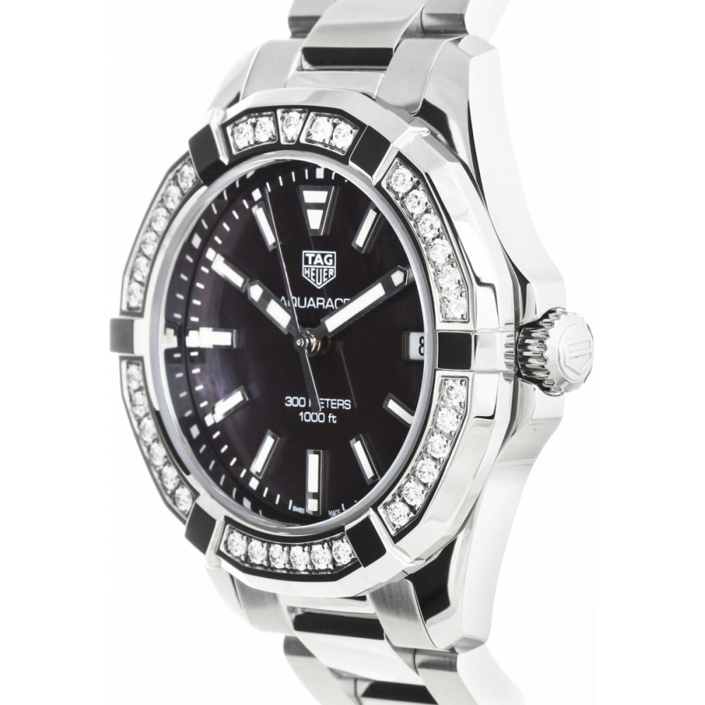  Shop Authentic Tag Heuer Aquaracer Quartz Diamonds Black Dial Silver Steel Strap Watch for Women - WAY131P.BA0748 - Luxxuri