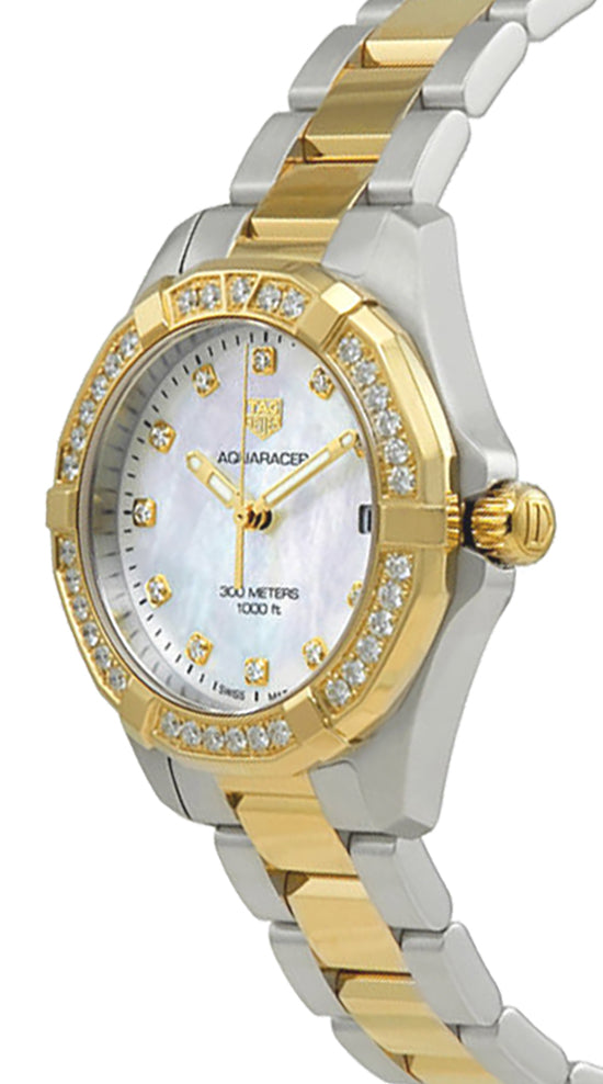  Shop Authentic Tag Heuer Aquaracer Diamonds Mother of Pearl Dial Two Tone Steel Strap Watch for Women - WBD1323.BB0320 - Luxxuri