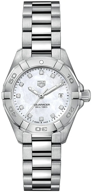 Shop Authentic Tag Heuer Aquaracer Diamonds Mother of Pearl Dial Silver Steel Strap Watch for Women - WBD1414.BA0741 - Luxxuri