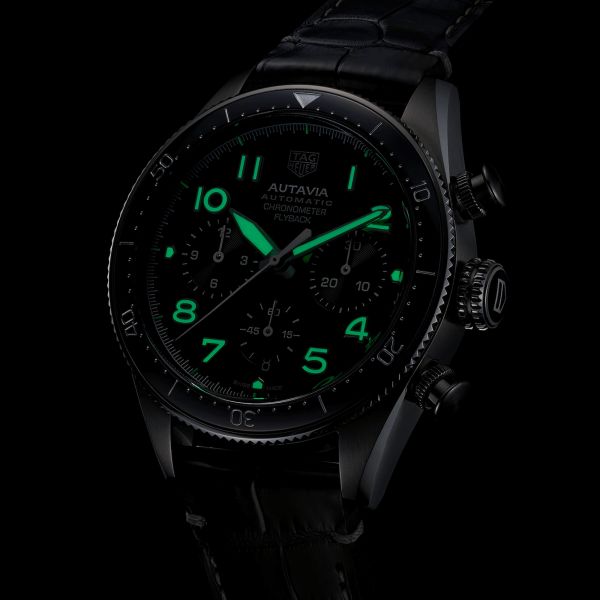  Shop Authentic Tag Heuer Autavia Chronometer Flyback Automatic Chronograph Black Dial Black Leather Strap Watch for Men - CBE511A.FC8279 - Luxxuri