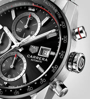  Shop Authentic Tag Heuer Carrera Automatic Chronograph Black Dial Silver Steel Strap Watch for Men - CBM2110.BA0651 - Luxxuri