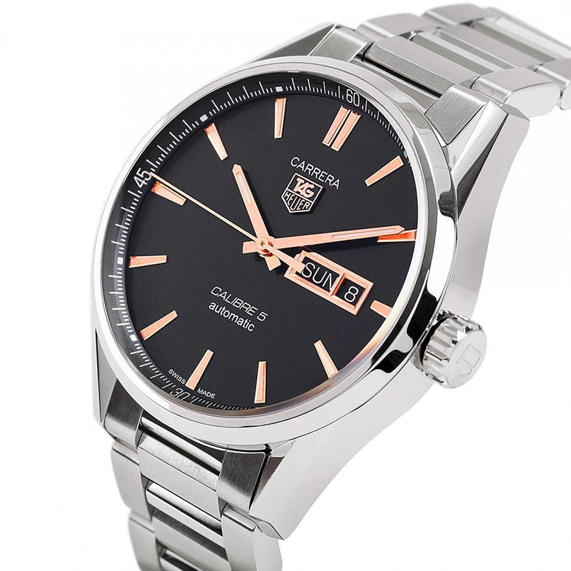  Shop Authentic Tag Heuer Carrera Calibre 5 Automatic Black Dial Silver Steel Strap Watch for Men - WAR201C.BA0723 - Luxxuri