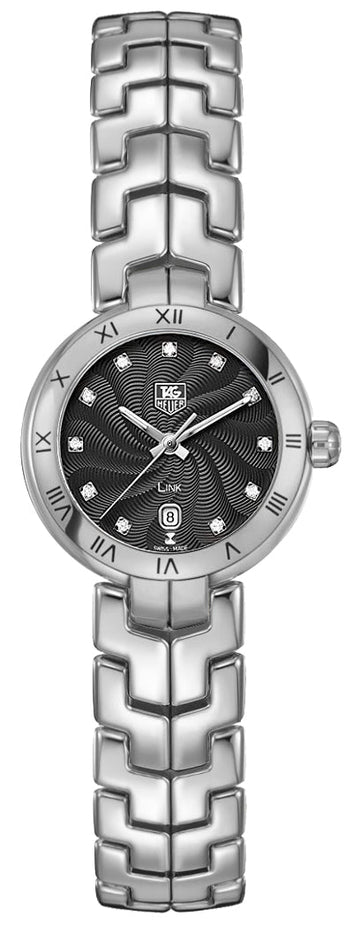  Shop Authentic Tag Heuer Link Quartz Diamonds Black Dial Silver Steel Strap Watch for Women - WAT1410.BA0954 - Luxxuri