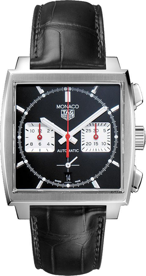  Shop Authentic Tag Heuer Monaco Automatic Chronograph Black Dial Black Leather Strap Watch for Men - CBL2113.FC6177 - Luxxuri