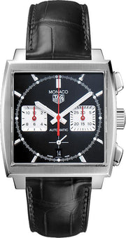  Shop Authentic Tag Heuer Monaco Automatic Chronograph Black Dial Black Leather Strap Watch for Men - CBL2113.FC6177 - Luxxuri