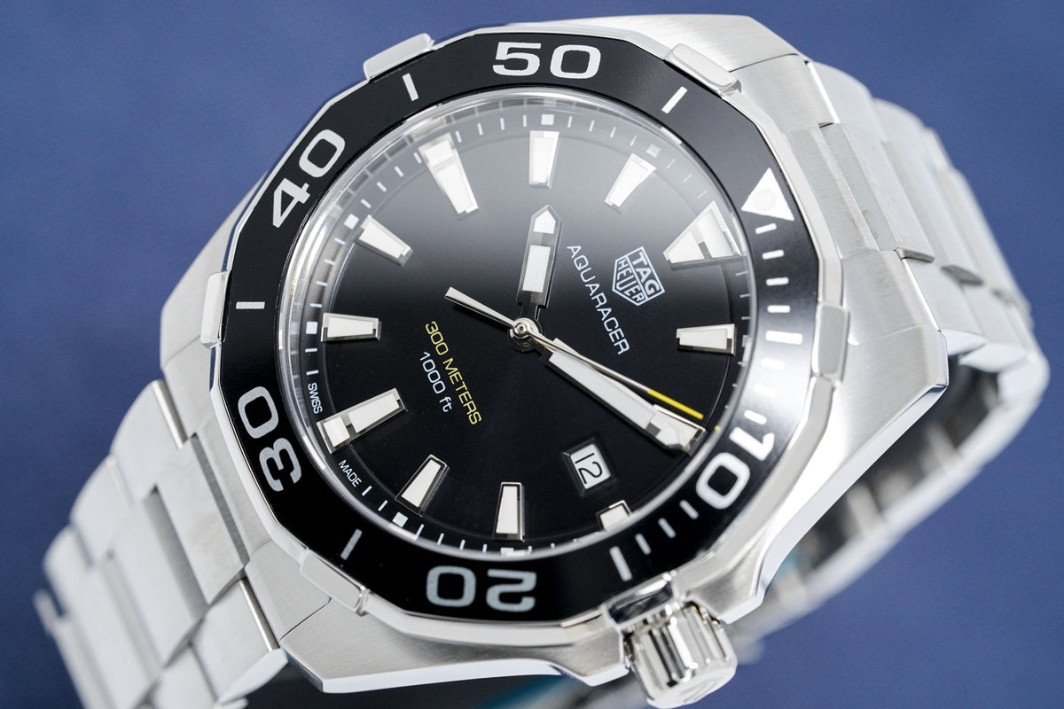  Shop Authentic Tag Heuer Aquaracer Quartz Black Dial Silver Steel Strap Watch for Men - WAY101A.BA0746 - Luxxuri