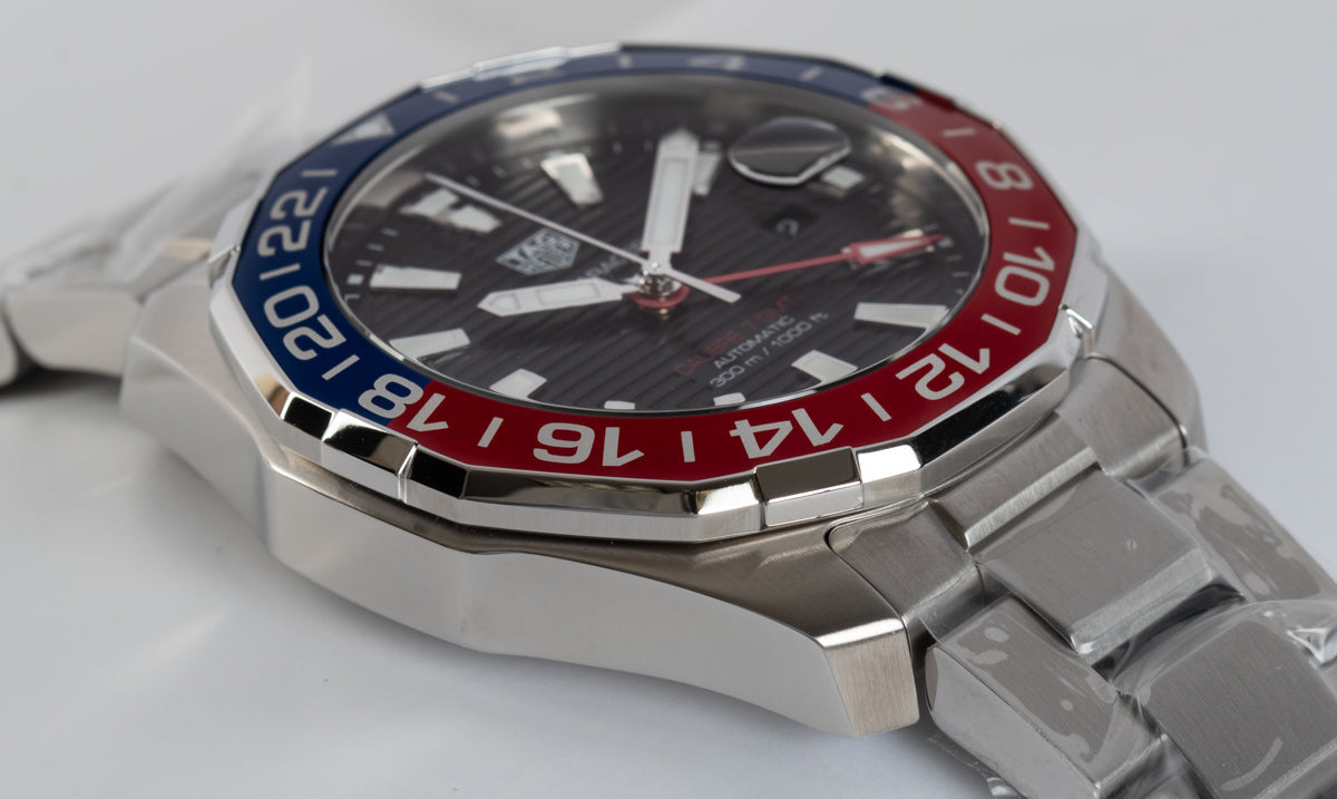  Shop Authentic Tag Heuer Aquaracer GMT Caliber 7 Pepsi Black Dial Silver Steel Strap Watch for Men - WAY201F.BA0927 - Luxxuri