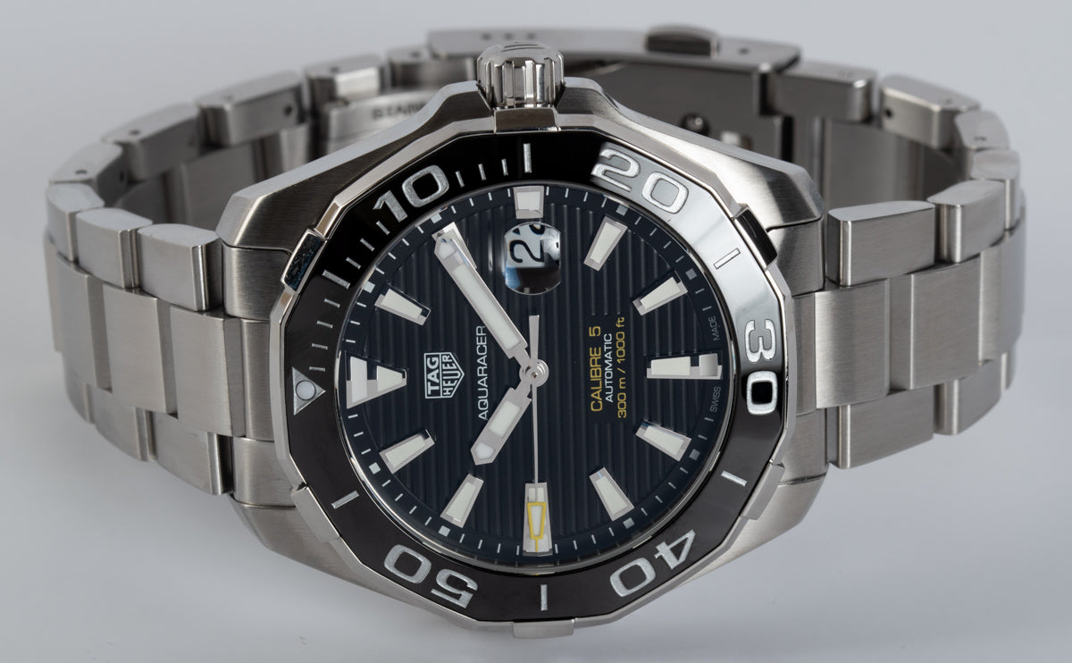 Shop Authentic Tag Heuer Aquaracer Black Dial Silver Steel Strap Strap Watch for Men - WAY201A.BA0927 - Luxxuri