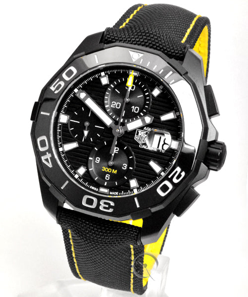  Shop Authentic Tag Heuer Aquaracer Chronograph PVD Black Dial Black Nylon Strap Watch for Men - CAY218A.FC6361 - Luxxuri