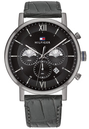  Shop Authentic Tommy Hilfiger Evan Black Dial Black Leather Strap Watch for Men - 1710395 - Luxxuri