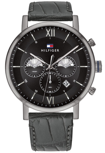  Shop Authentic Tommy Hilfiger Evan Black Dial Black Leather Strap Watch for Men - 1710395 - Luxxuri