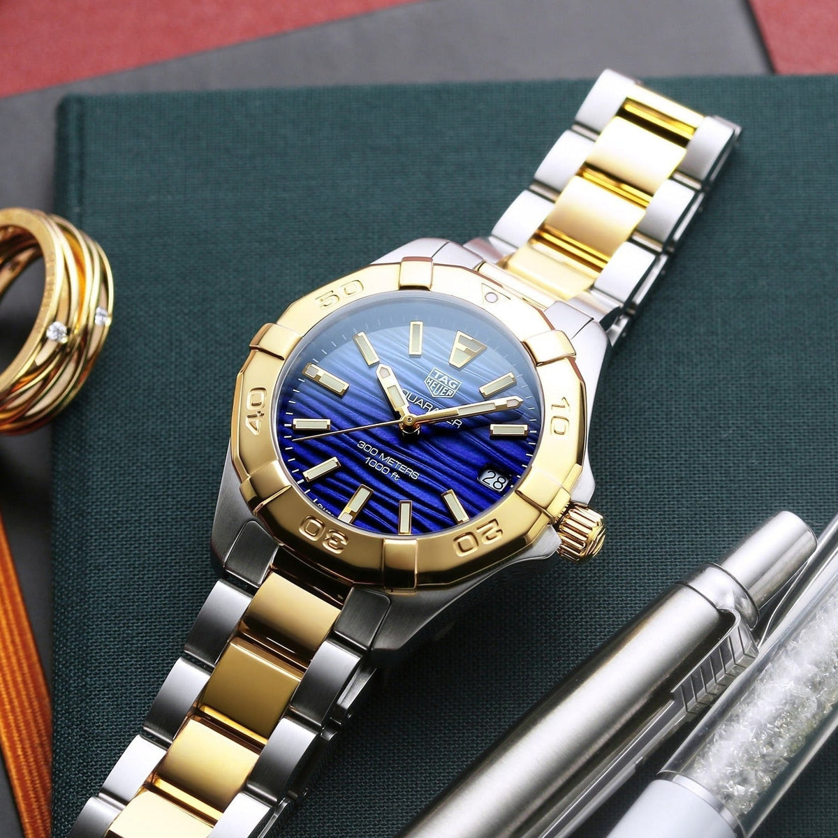  Shop Authentic Tag Heuer Aquaracer Blue Dial Two Tone Steel Strap Watch for Women - WBD1325.BB0320 - Luxxuri