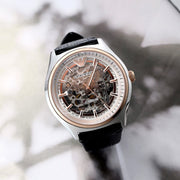  Shop Authentic Emporio Armani Zeta Skeleton Automatic Silver Dial Black Leather Strap Watch For Men - AR60018 - Luxxuri