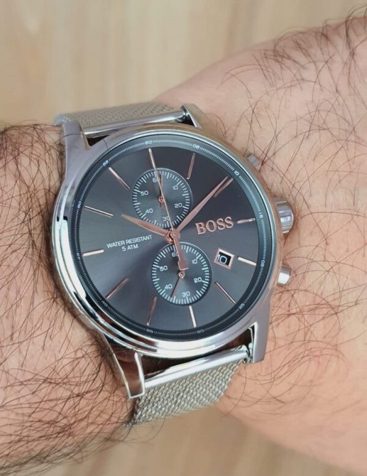  Shop Authentic Hugo Boss Jet Chronograph Grey Dial Silver Mesh Bracelet Watch for Men - 1513440 - Luxxuri