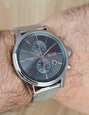  Shop Authentic Hugo Boss Jet Chronograph Grey Dial Silver Mesh Bracelet Watch for Men - 1513440 - Luxxuri