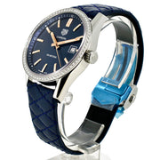  Shop Authentic Tag Heuer Carrera Quartz Diamonds Blue Dial Blue Leather Strap Watch for Women - WAR1114.FC6391 - Luxxuri
