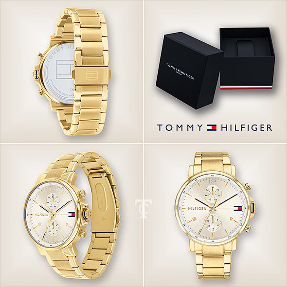  Shop Authentic Tommy Hilfiger Daniel White Dial Gold Steel Strap Watch for Men - 1710415 - Luxxuri