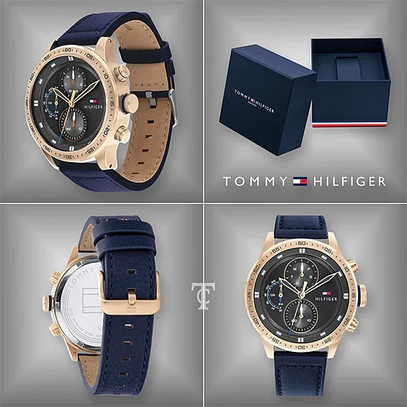  Shop Authentic Tommy Hilfiger Trent Chronograph Grey Dial Black Leather Strap Watch For Men - 1791808 - Luxxuri
