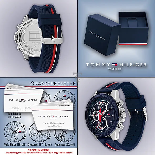  Shop Authentic Tommy Hilfiger Clark Chronograph Blue Dial Black Leather Strap Watch For Men - 1792083 - Luxxuri