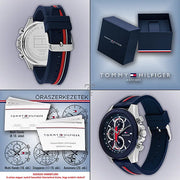  Shop Authentic Tommy Hilfiger Clark Chronograph Blue Dial Black Leather Strap Watch For Men - 1792083 - Luxxuri