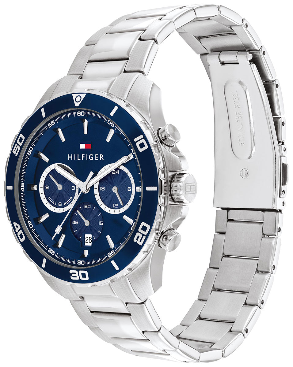  Shop Authentic Tommy Hilfiger Jordan Chronograph Blue Dial Silver Steel Strap Watch For Men - 1792094 - Luxxuri