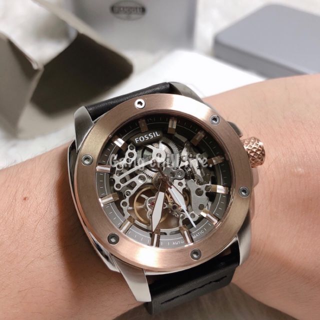  Shop Authentic Fossil Modern Machine Automatic Skeleton Dial Black Leather Strap Watch for Men - ME3082 - Luxxuri