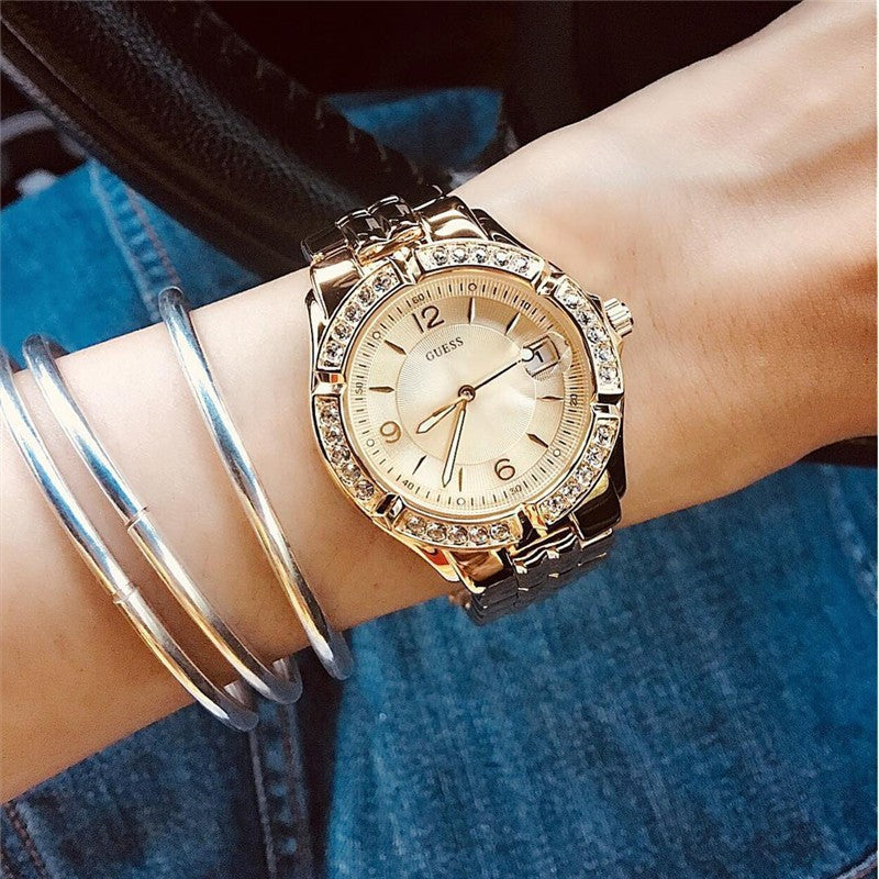  Shop Authentic Guess Crystal Diamonds Rose Gold Dial Rose Gold Steel Strap Watch For Women - W11069L1 - Luxxuri