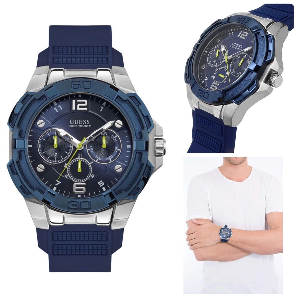  Shop Authentic Guess Genesis Multi Function Analog Blue Dial Blue Rubber Strap Watch For Men - W1254G1 - Luxxuri