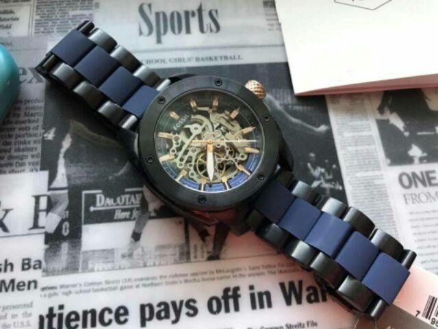  Shop Authentic Fossil Modern Machine Automatic Skeleton Blue Dial Two Tone Steel Strap Watch for Men - ME3133 - Luxxuri