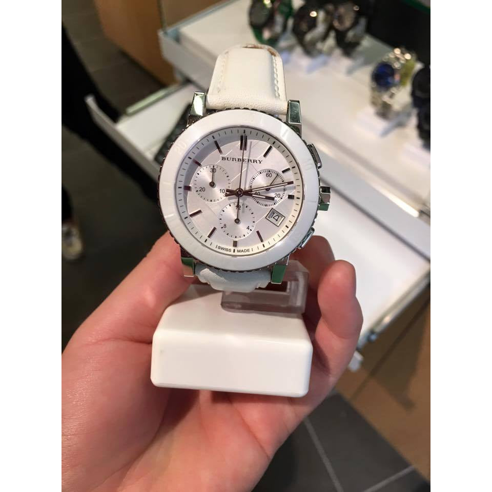  Shop Authentic Burberry City Chronograph White Dial White Leather Strap Watch For Women - BU9701 - Luxxuri