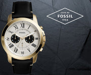  Shop Authentic Fossil Grant Chronograph White Dial Black Leather Strap Watch for Men - FS5272 - Luxxuri