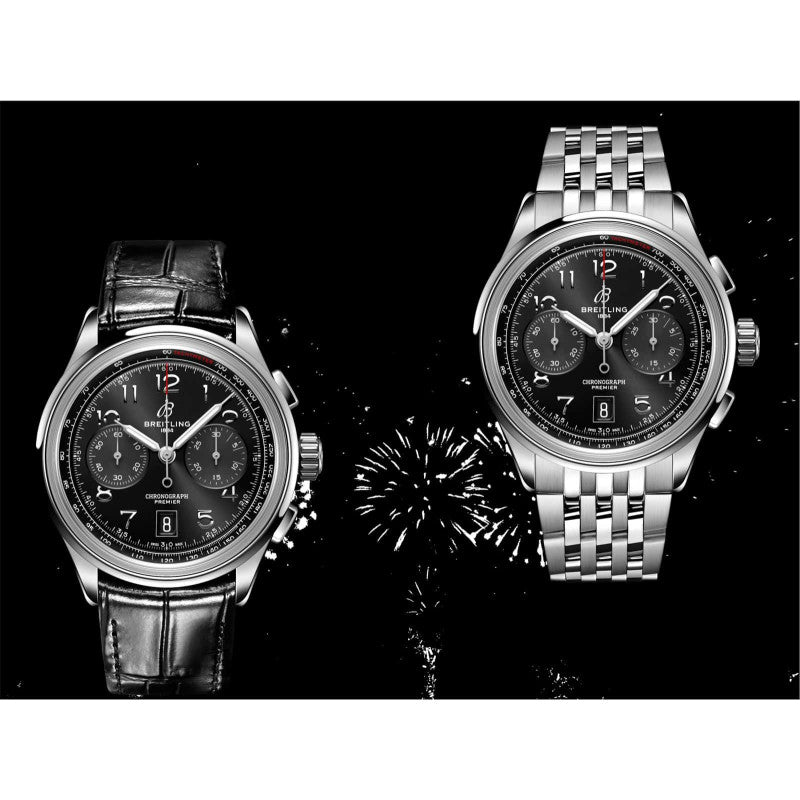  Shop Authentic Breitling Premier B01 Chronograph 42 Black Dial Black Leather Strap Watch for Men - AB0145221B1P1 - Luxxuri