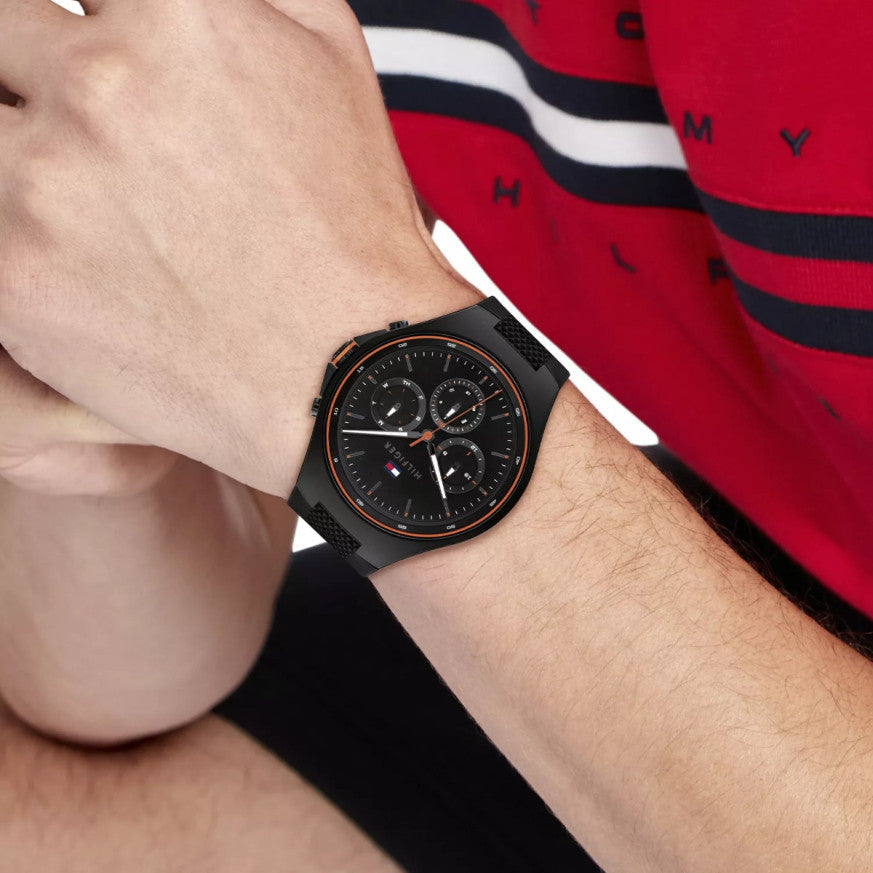  Shop Authentic Tommy Hilfiger Justin Black Dial Black Rubber Strap Watch For Men - 1792056 - Luxxuri