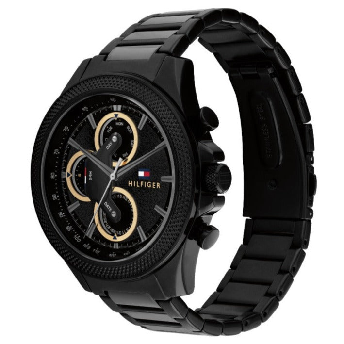  Shop Authentic Tommy Hilfiger Clark Chronograph Black Dial Black Steel Strap Watch For Men - 1792081 - Luxxuri