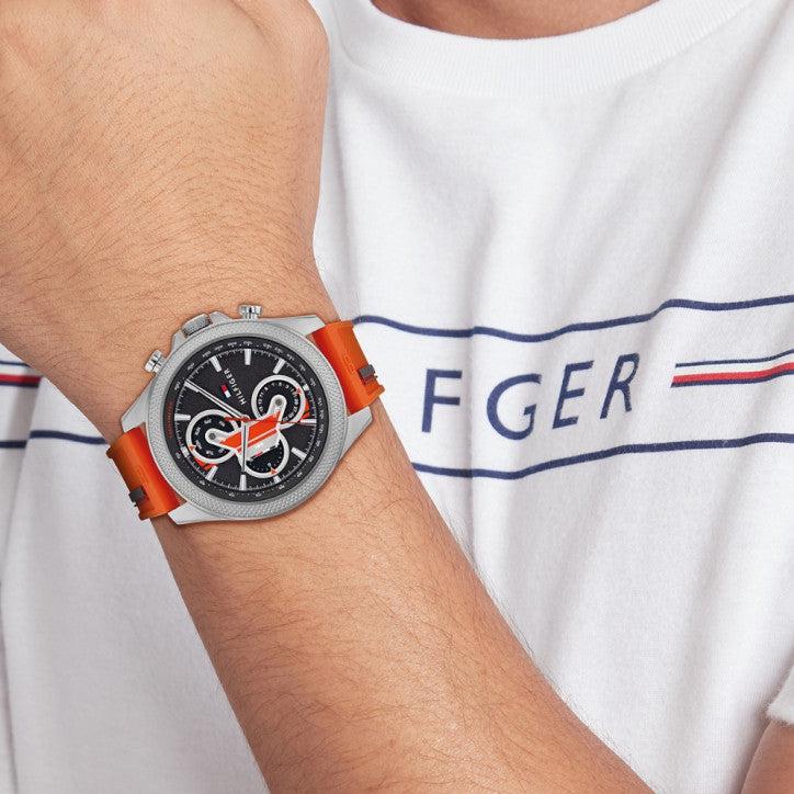  Shop Authentic Tommy Hilfiger Clark Chronograph Grey Dial Orange Rubber Strap Watch For Men - 1792084 - Luxxuri