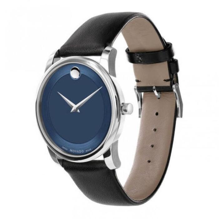 Shop Authentic Movado Museum Classic Blue Dial Black Leather Strap Watch for Men - 606610 - Luxxuri