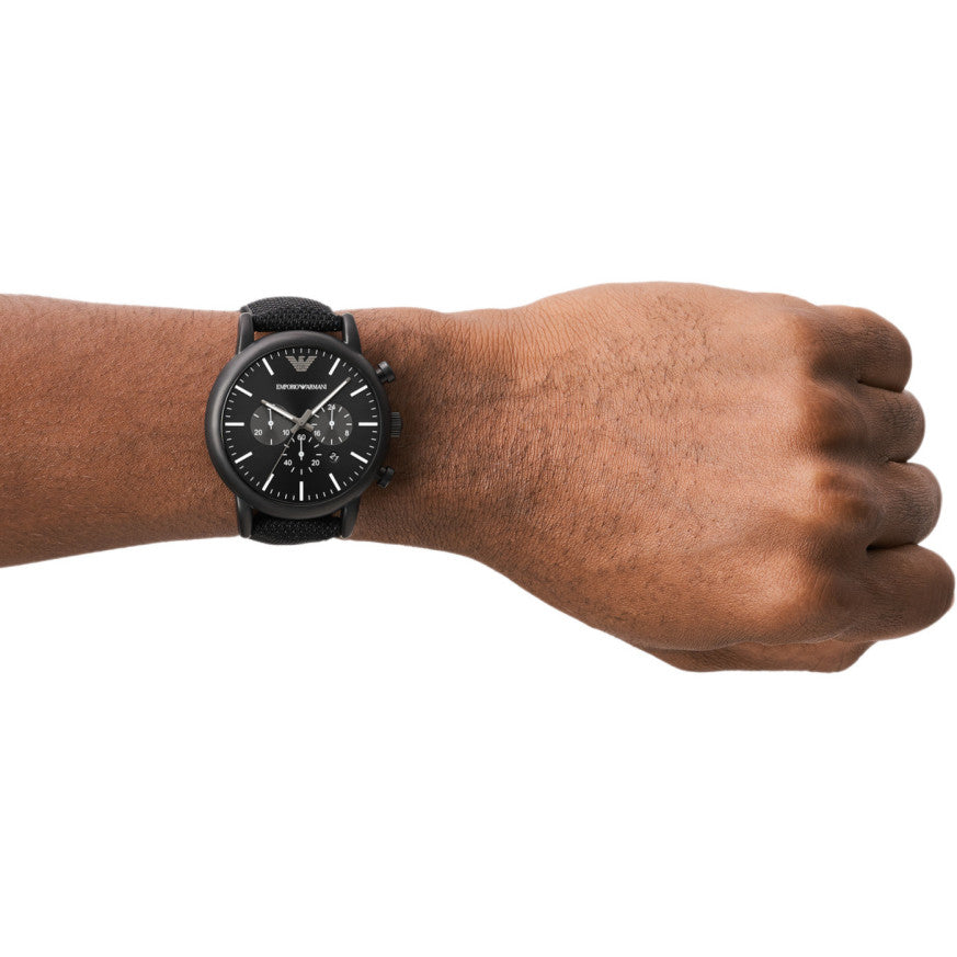  Shop Authentic Emporio Armani Luigi Analog Black Dial Black Leather Strap Watch For Men - AR11450 - Luxxuri