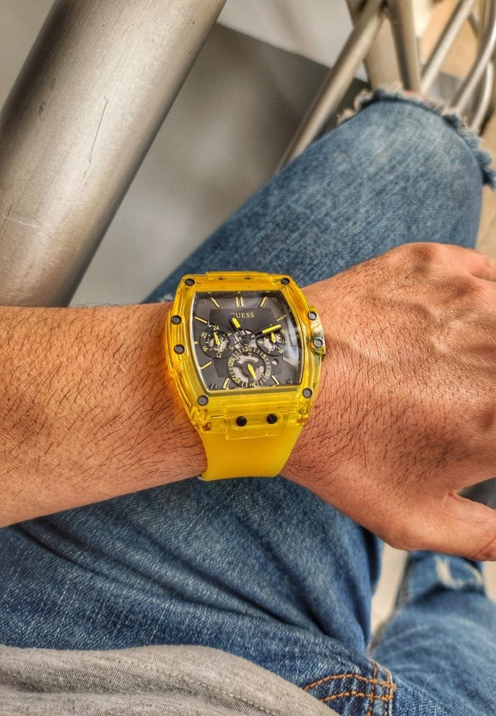  Shop Authentic Guess Phoenix Multi Function Black Dial Yellow Rubber Strap Watch for Men - GW0203G6 - Luxxuri