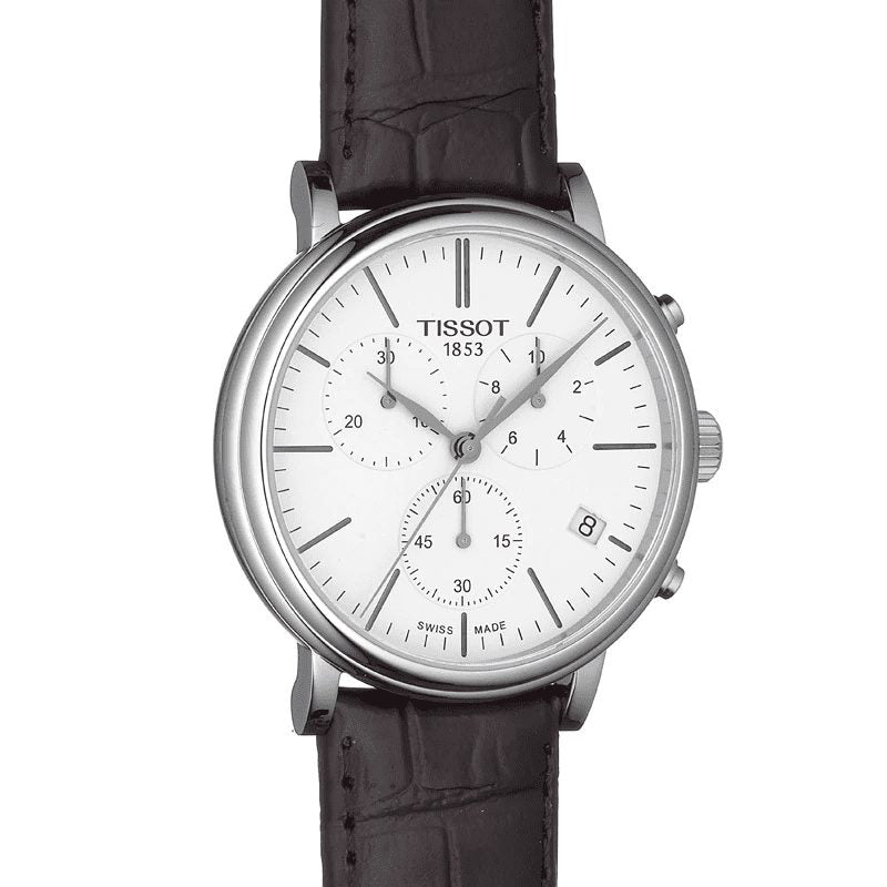  Shop Authentic Tissot Carson Premium Chronograph White Dial Brown Leather Strap Watch For Men - T122.417.16.011.00 - Luxxuri