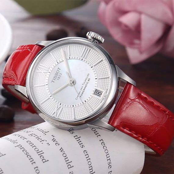  Shop Authentic Tissot Chemin Des Tourelles Powermatic 80 Mother of Pearl White Dial Red Leather Strap Watch For Women - T099.207.16.118.00 - Luxxuri