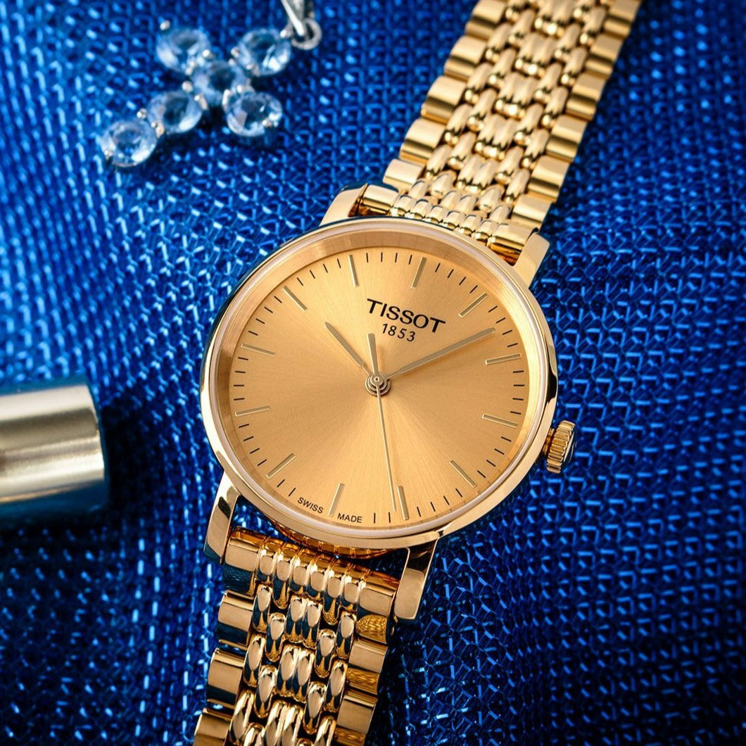  Shop Authentic Tissot T Classic Everytime Desire Small Gold Dial Gold Mesh Bracelet Watch For Women - T109.210.33.021.00 - Luxxuri