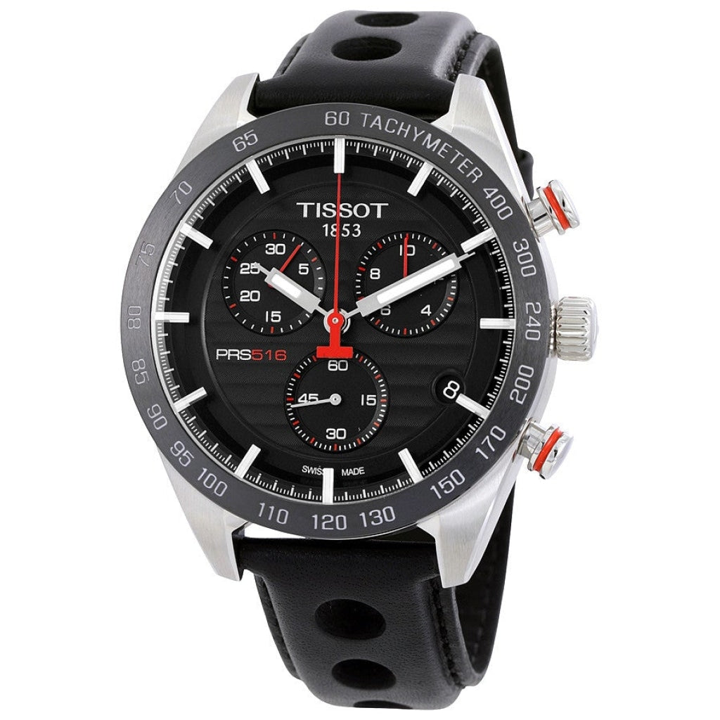  Shop Authentic Tissot PRS 516 Chronograph Black Dial Black Leather Strap Watch For Men - T100.417.16.051.00 - Luxxuri