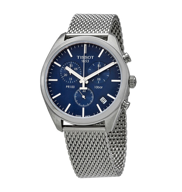  Shop Authentic Tissot PR 100 Chronograph Blue Dial Silver Mesh Bracelet Watch for Men - T101.417.11.041.00 - Luxxuri