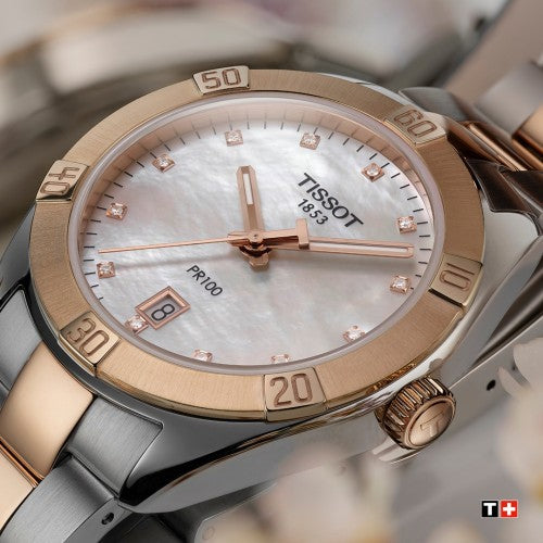  Shop Authentic Tissot PR 100 Sport Chic Diamonds Mother of Pearl Dial Two Tone Steel Strap Watch for Women - T101.910.22.116.00 - Luxxuri