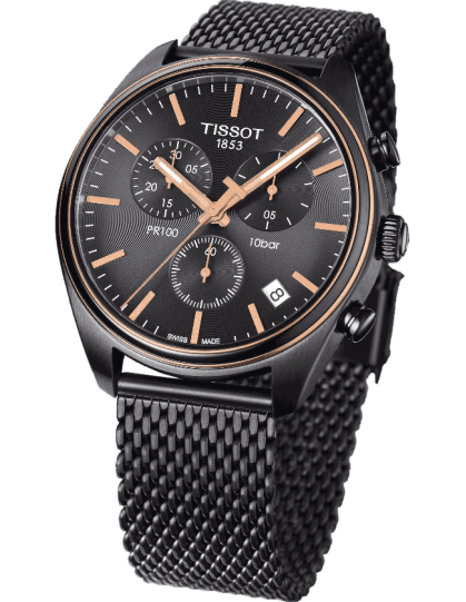  Shop Authentic Tissot T Classic PR 100 Chronograph Anthracite Black Dial Black Mesh Bracelet Watch For Men - T101.417.23.061.00 - Luxxuri