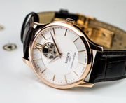  Shop Authentic Tissot Tradition Powermatic 80 Open Heart Silver Dial Brown Leather Strap Watch For Men - T063.907.36.038.00 - Luxxuri